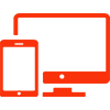 a red computer monitor and phone